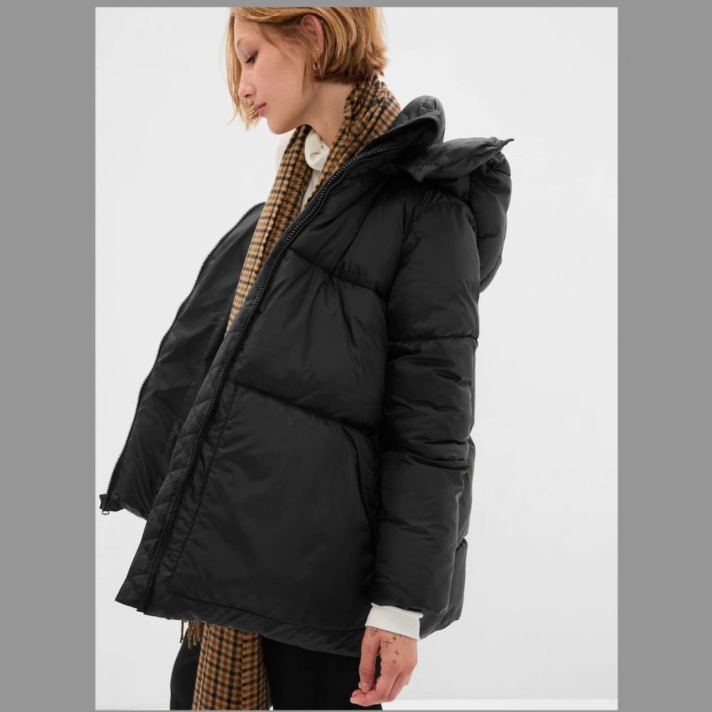 BNWT NEW GAP shop j.crew made Big Puffer Jacket Coat Black well top SMALL $198